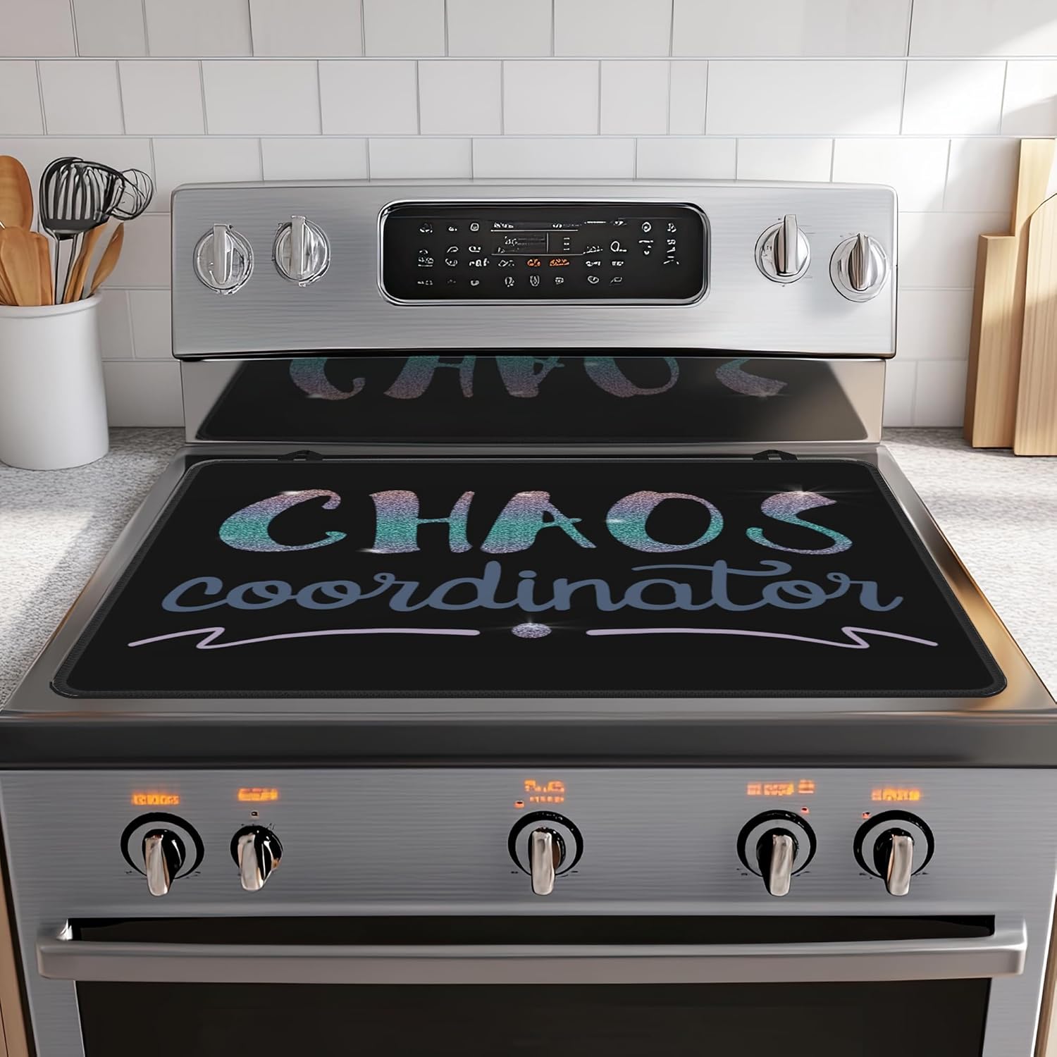 Stove Top Cover for Electric Stove,Chaos Mom Extra Thick Rubber Stovetop Protector Mat, Heat Resistant Glass Cooktop Oven Cover 28.5'' x 20.5''