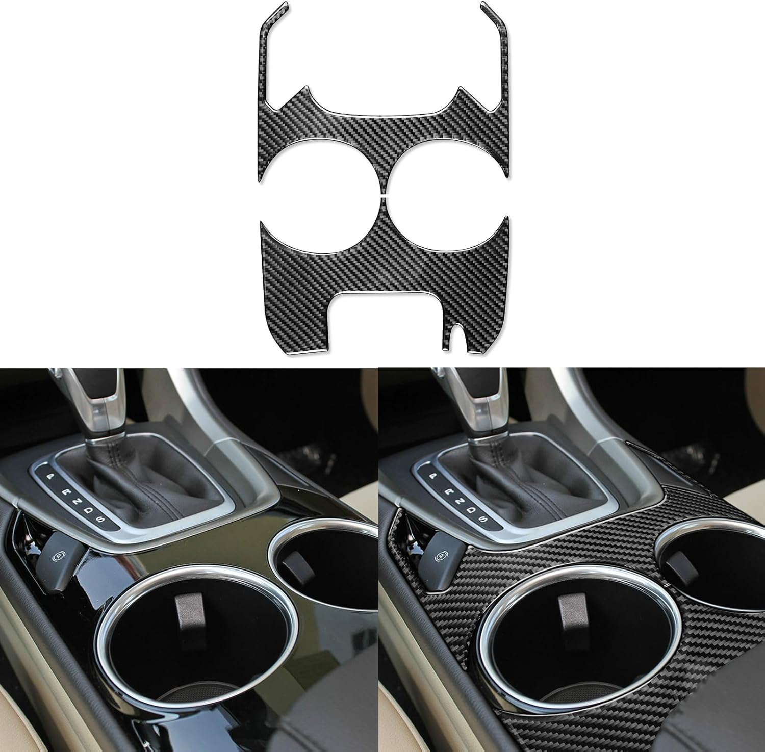 Real Bright Soft Carbon Fiber Car Center Console Cup Holder Panel Surround Frame Trim ​​Sticker Compatible with Ford Mondeo/Fusion 2013 2014 2015 2016 Auto Interior Accessories Black-Type A