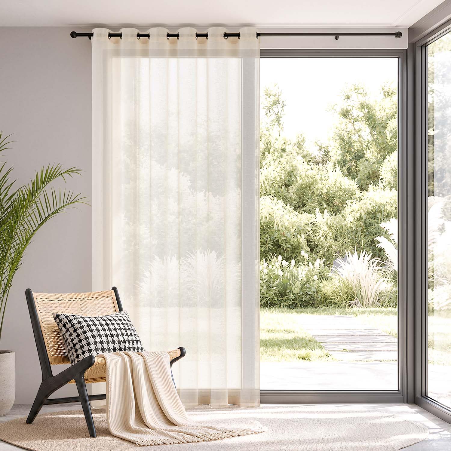 TOPICK Linen Look Net Curtains, 1 PCS Sheer Voile, W80 xL84, Light Beige — image 1