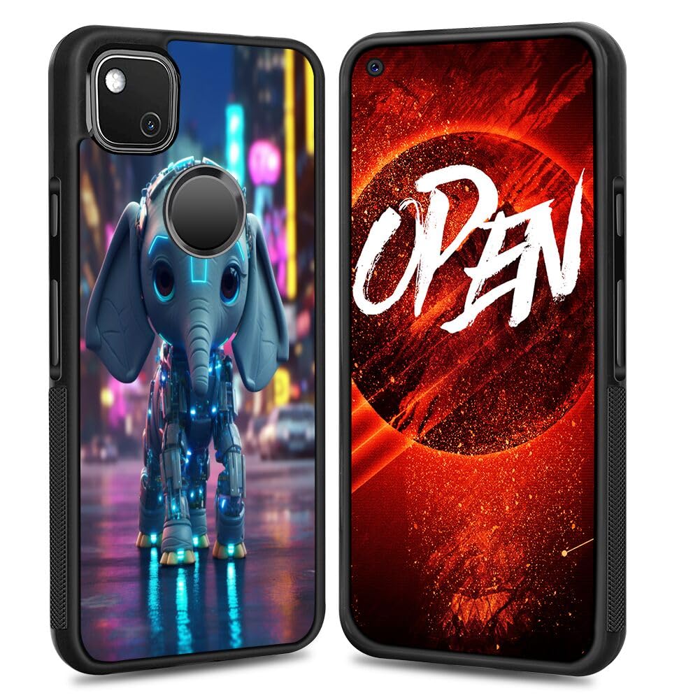 DeweiDirect Phone Case for Google Pixel 4a 4G with Elephant-aa198 Black Slim Rubber Frame Full Body Protection Cover Case for Google Pixel 4a 4G Drop Protection