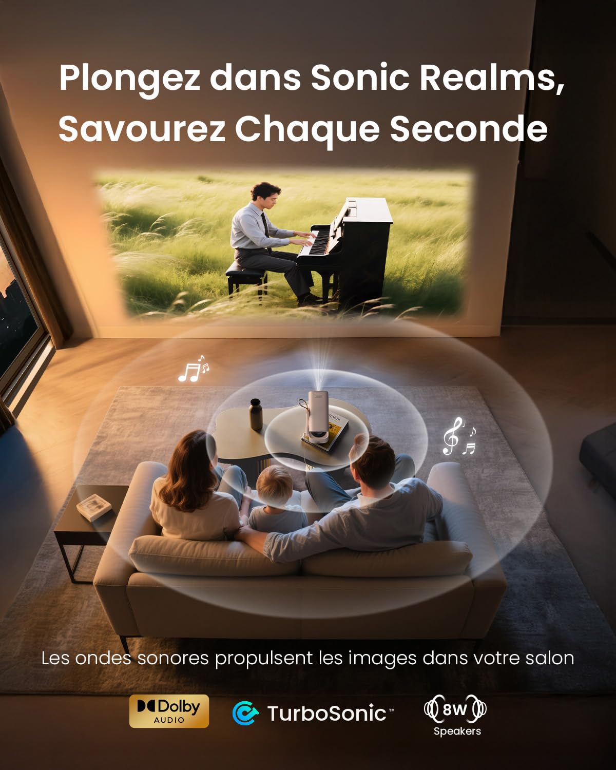 Vidéoprojecteur Portable YABER T1 Pro2 1080P FHD et HDR, Vidéoprojecteur WiFi Bluetooth avec Dolby Audio, Ajustement Automatique, Applications Intégrées, Home Cinéma pour USB/HDMI