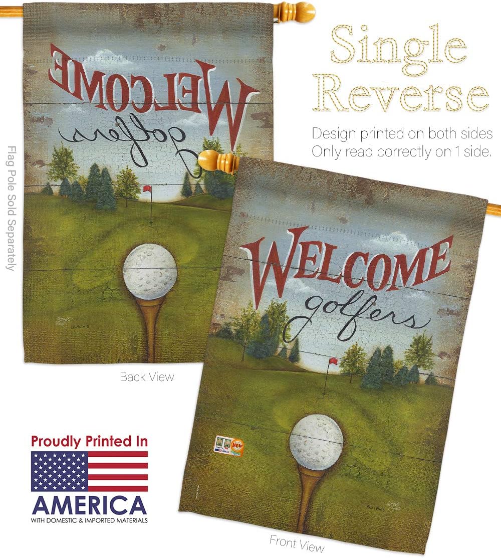 Welcome Golfers House Flag Sports Golf 18 Hole Ball Championship Club Entertainment Activity Physical Small Decorative Gift Yard Banner Made In USA 28 X 40