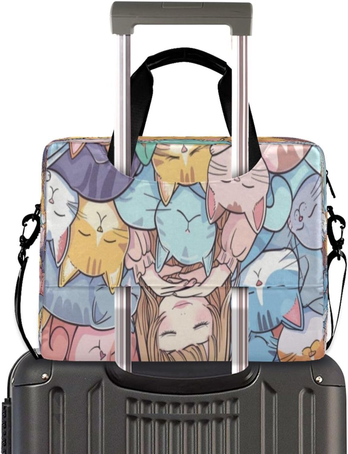 Laptop Bag for Women - Fits 16 inch with Laptop Compartment Carrying Messenger Sleeve with Strap Professional Fashion Travel Purse for Business Office Bag Girl and Cat