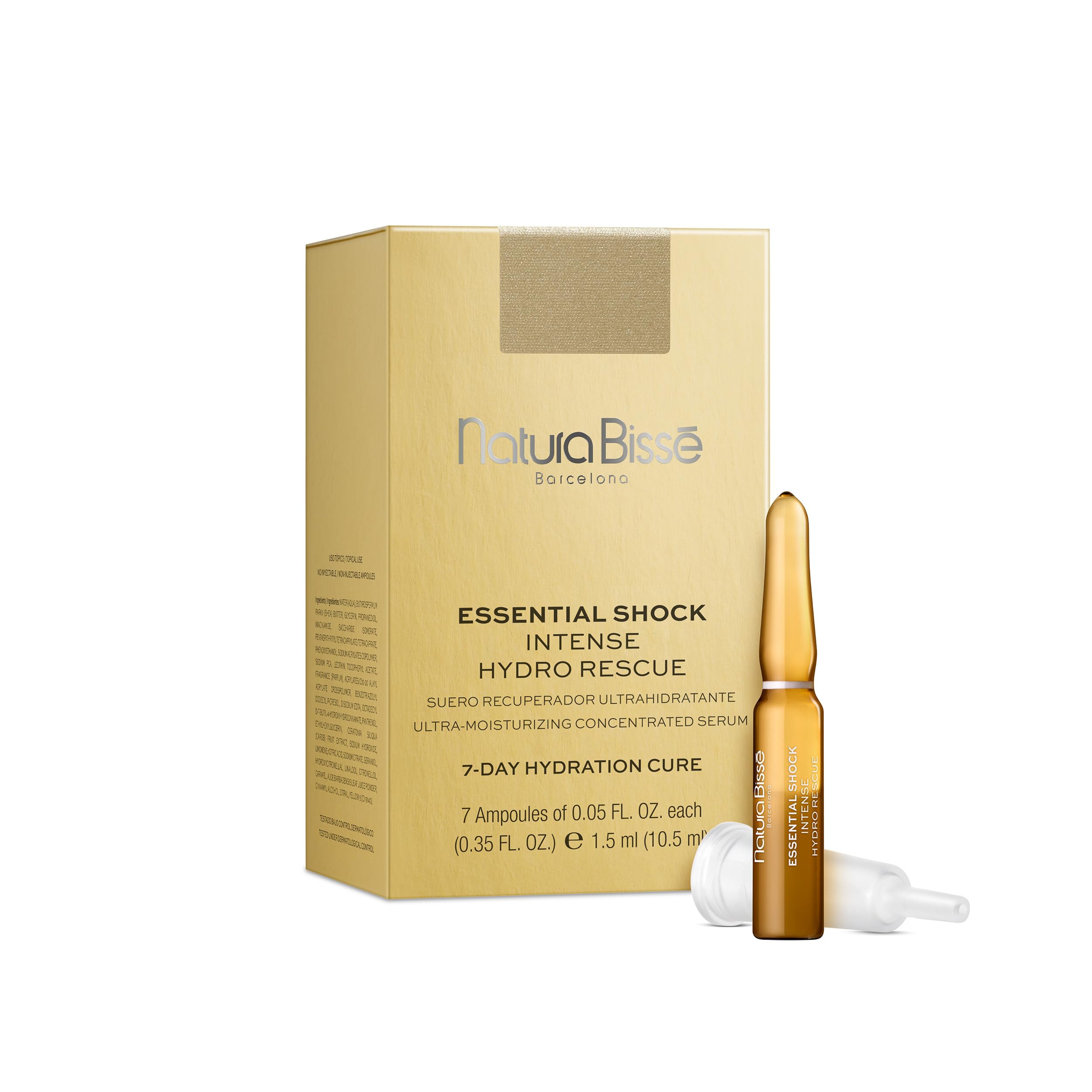 Natura Bissé Essential Shock Intense Hydro Rescue | Sérum Reparador Hidratante con AquaMagnet, Niacinamida, Aloe Vera, Pantenol y Vitamina E | 7 Ampollas de 1.5 ml