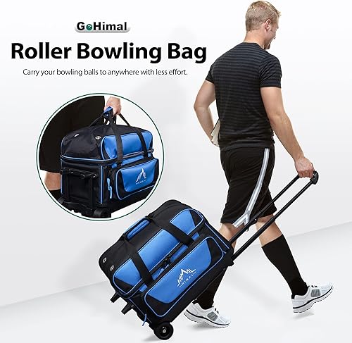 Miniatura 2 de Bolsa de bolos de doble rodillo con 2 bolas con compartimento separado para zapatos de boliche (hasta talla 15 de hombre de EE. UU.) y bolsillo para