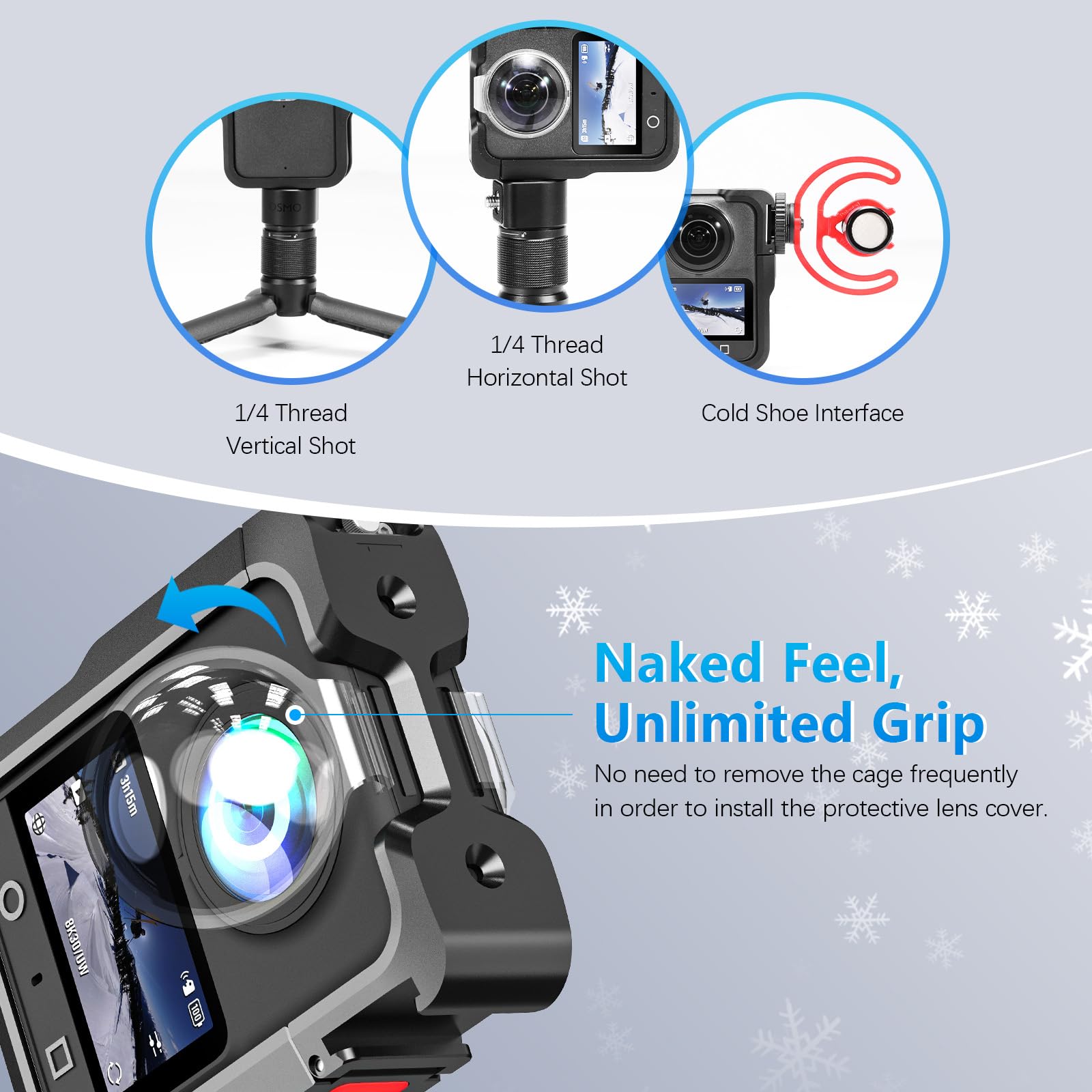 AMAZEAR Boîtier en métal pour accessoires DJI Osmo 360, protection en alliage d'aluminium avec plusieurs supports d'expansion, caméra Osmo360 avec 2 protections de lentilles en silicone