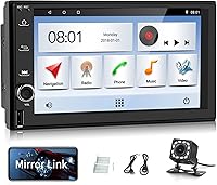 Vista 1 de Estéreo de coche Android doble Din con navegación GPS 7 pulgadas HD pantalla táctil coche multimedia Radio audio Bluetooth FM GPS WiFi USB espejo