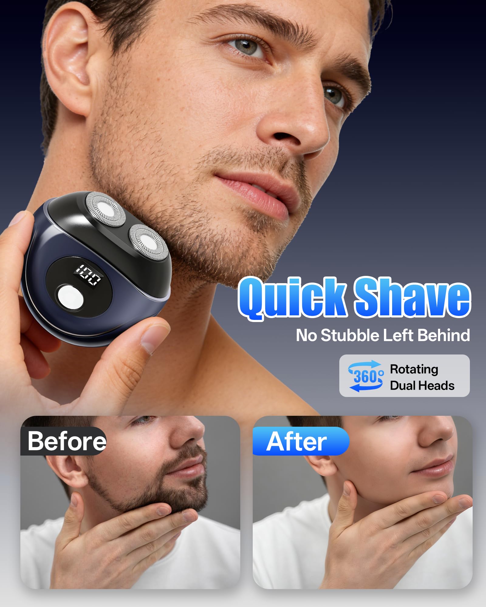 Rasoir Électrique Homme, Mini Rasoir Double Tête Rechargeable USB, Rasoir Portable de Voyage Compact, Rasoir Barbe Sans Fil, La lame est lavable, IPX6, a une durée d'utilisation allant jusqu'à 150 min - 4