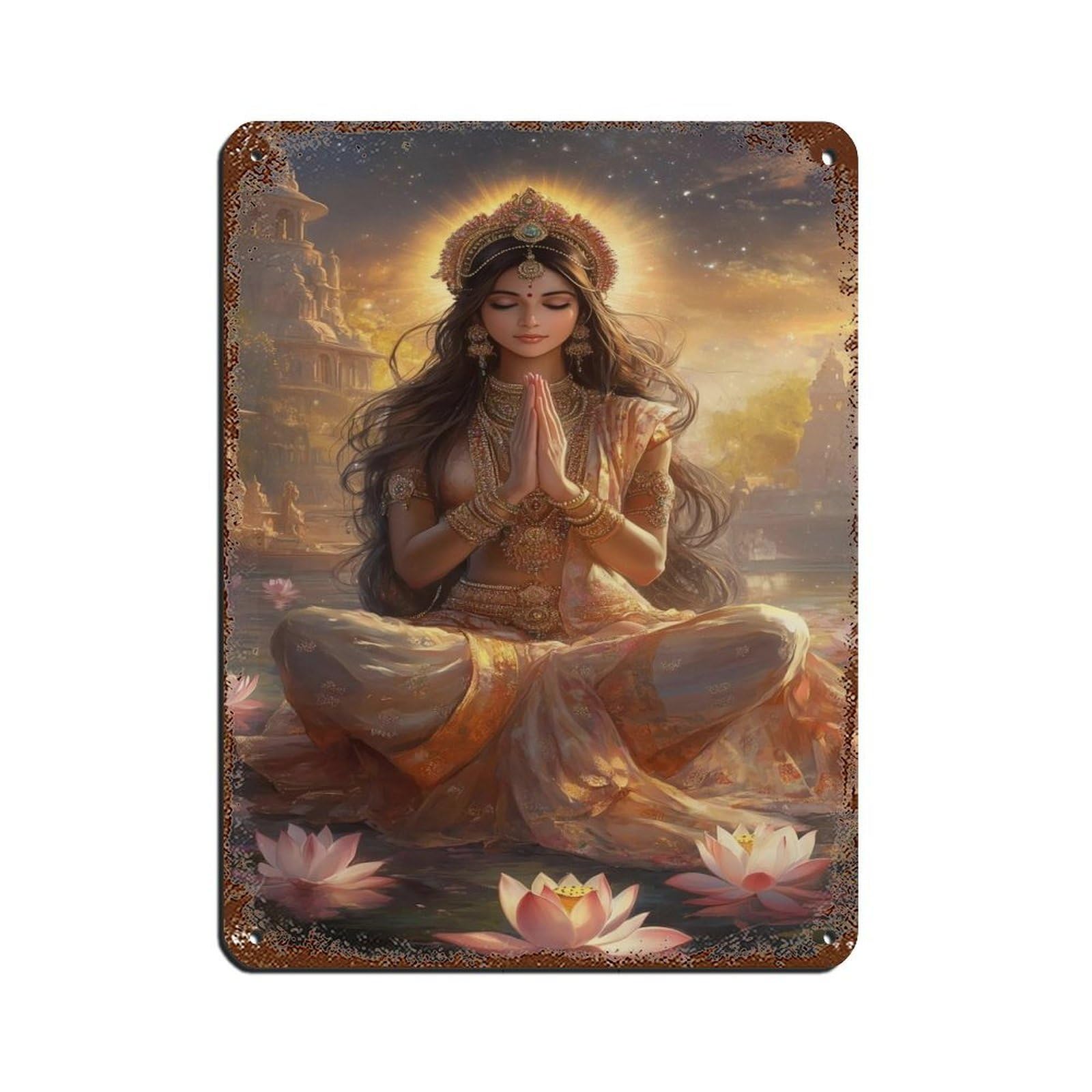 Goddess Lakshmi, Divine Feminine Art Tin Sign Vintage Metal Pub Club Cafe Bar Home Wall Art Decoration Poster Retro 12x16inch(30x40cm)