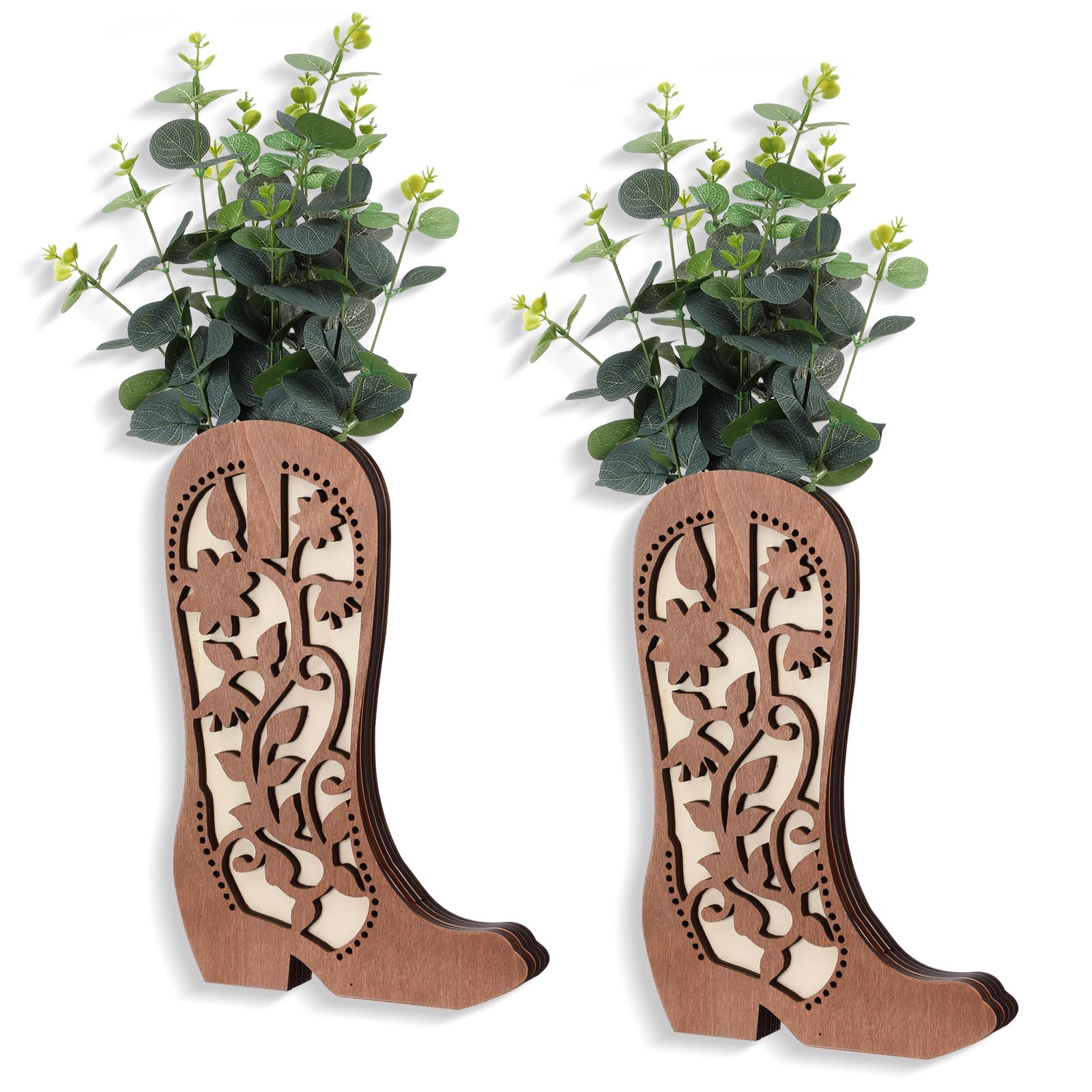 Havawish 2 Pcs Country Room Decor Western Cowboy Wood Boots, Cute Style