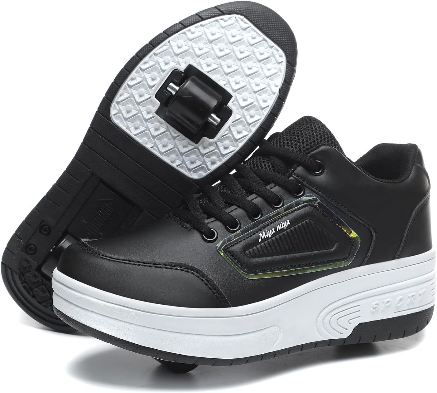 Chaussures à Roulettes Enfants Garçons Filles - Baskets 2 En 1 Roues Rétractables - Patins Automatiques Blanc Double Roue 33 EU
