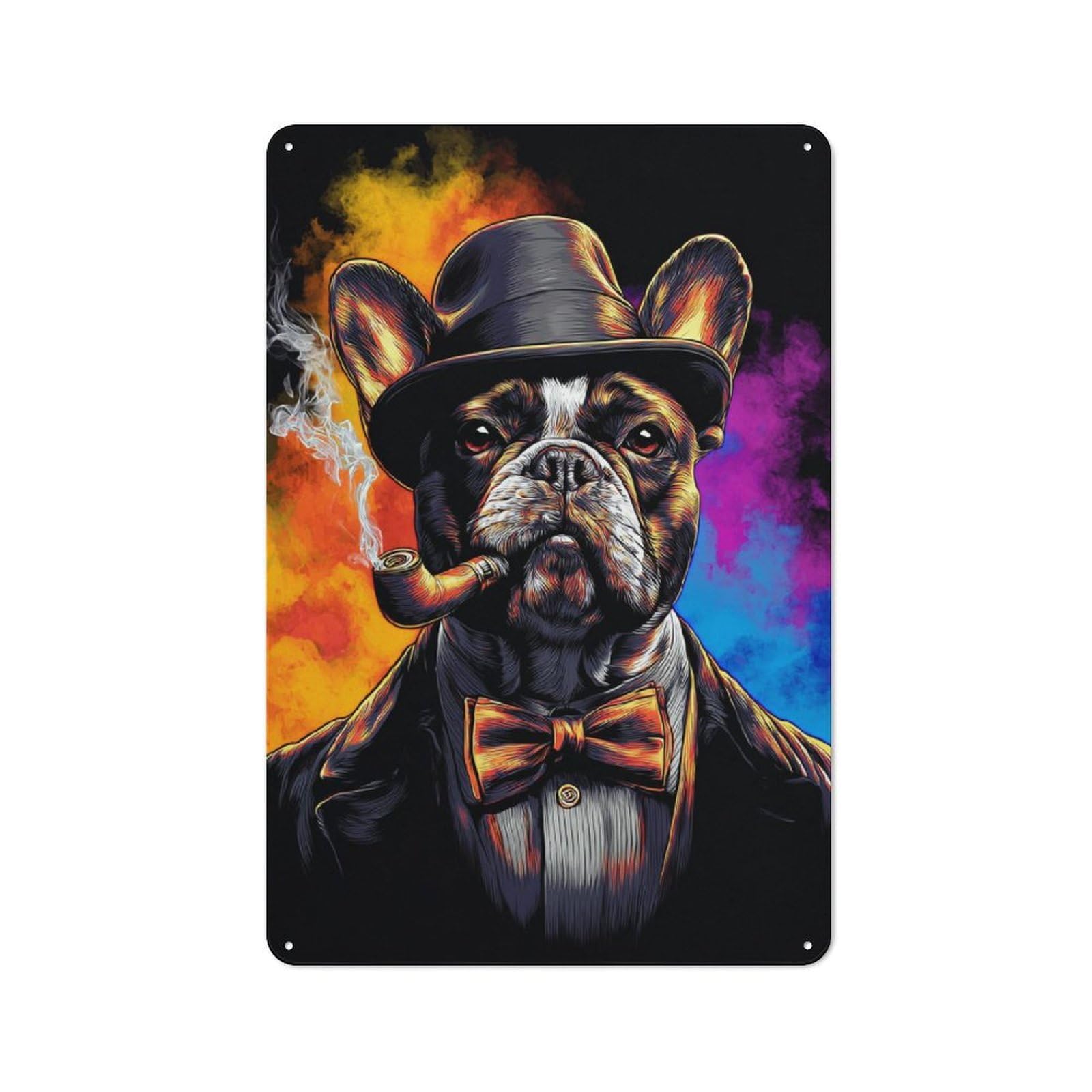 Junmoney Stylish Bulldog In Formal Attire Metal Wall Art Sign With Design 30X20cm, Modern Retro Urban Room Decor For Workspace, Cafe, Hallway Or Garage