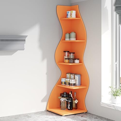 Miniatura 9 de Tribesigns - Estantería esquinera pequeña y elegante, librero moderno de 5 niveles, forma única, para almacenamiento, soporte para plantas para sala