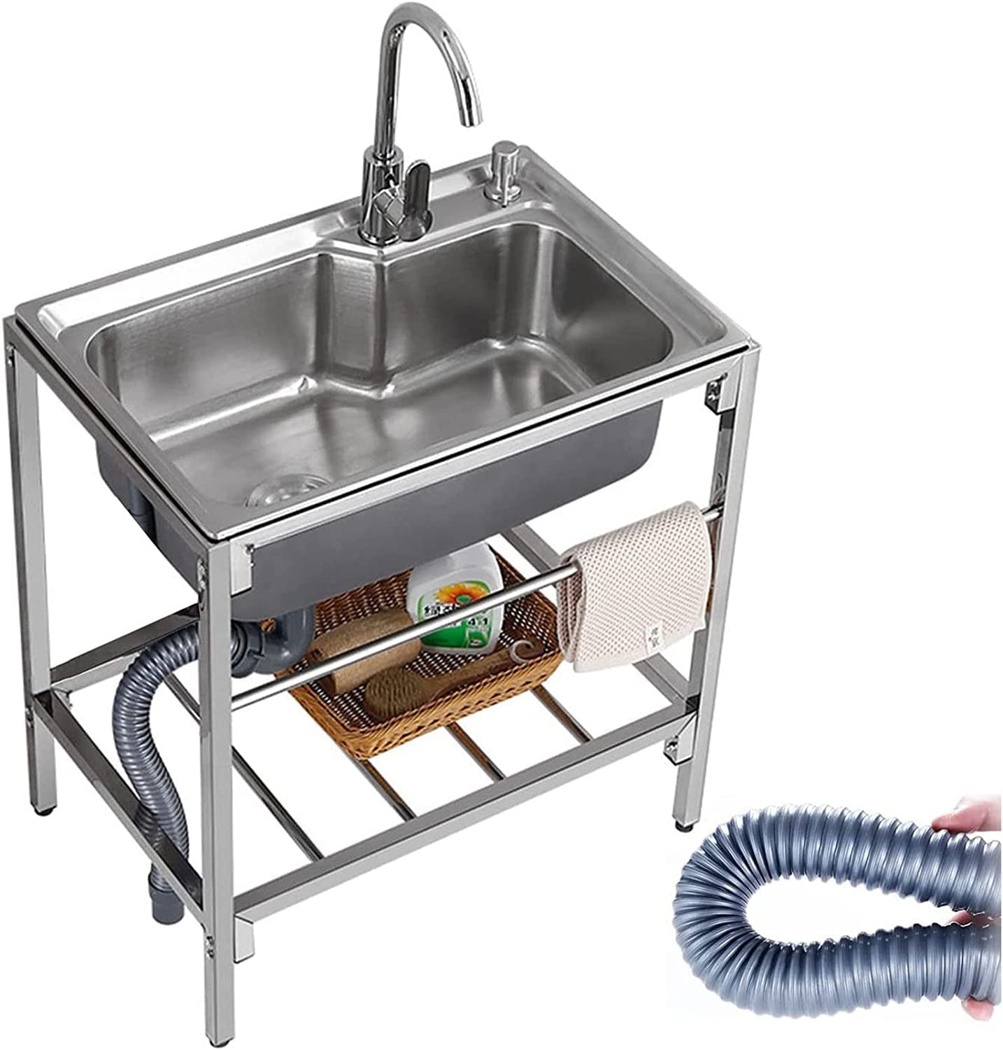 TAXXII Stainless Steel Kitchen Sink Single Bowl Compartment Workbench Commercial With Faucet,Freestanding Catering For Outdoor Garden Indoor Restaurants, Easy To Clean