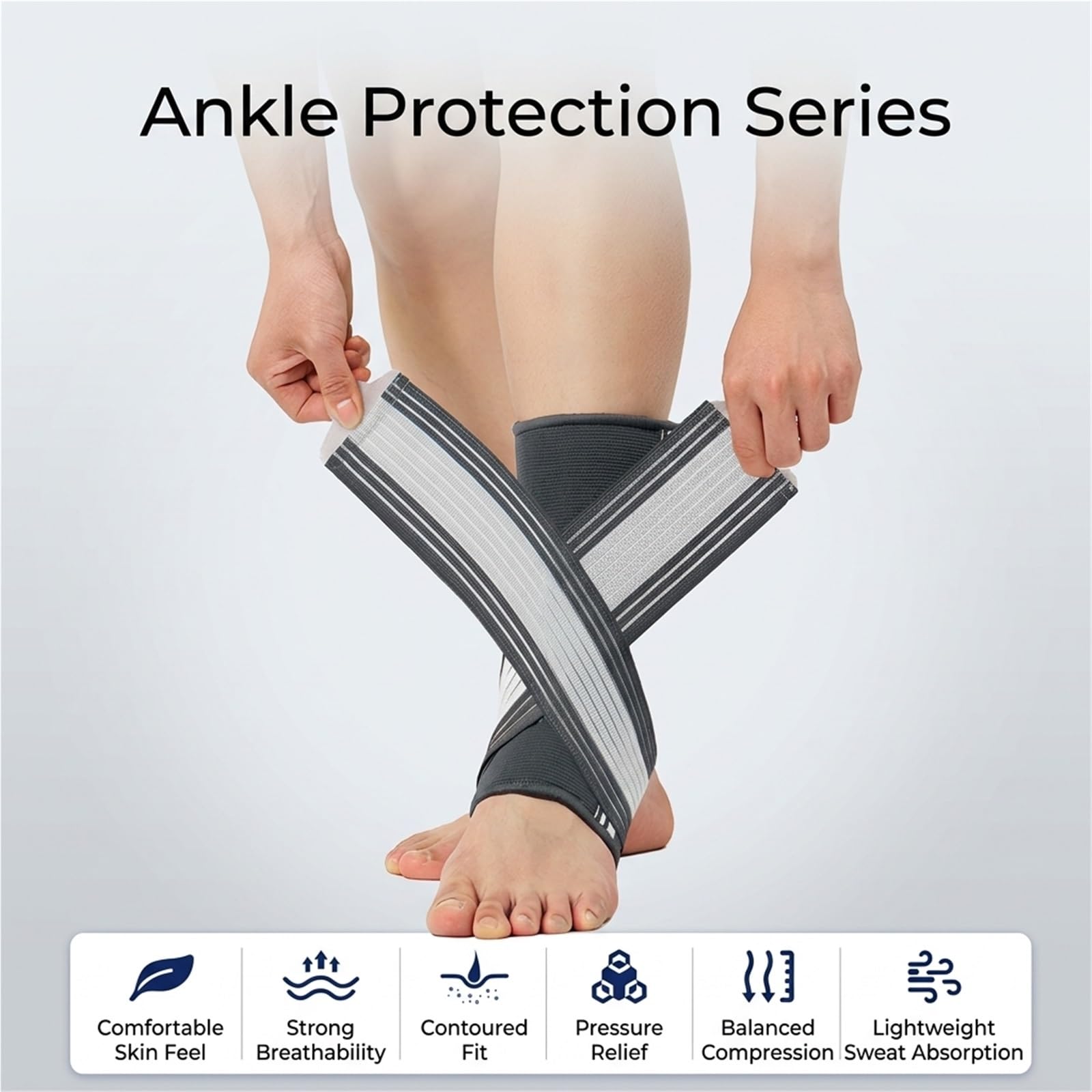 Generisch Sprunggelenkbandage mit Seitenstabilisatoren mit atmungsaktivem Stoff, für Sport und tägliches Gehen, Modell CJDW1204