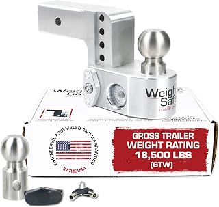 Weigh Safe Aluminum Adjustable Trailer Hitch - Towing Hitch with Built-In Tongue Weight Scale - Compatible with 2.5" Receivers - 4" Drop, Stainless Steel Tow Balls, 18,500 GTW, 1-Piece Lock Set