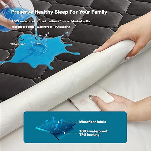 Miniatura 2 de Protector de colchón impermeable tamaño matrimonial, funda de colchón acolchada con bolsillos profundos elásticos de 17 pulgadas, a prueba de fugas,