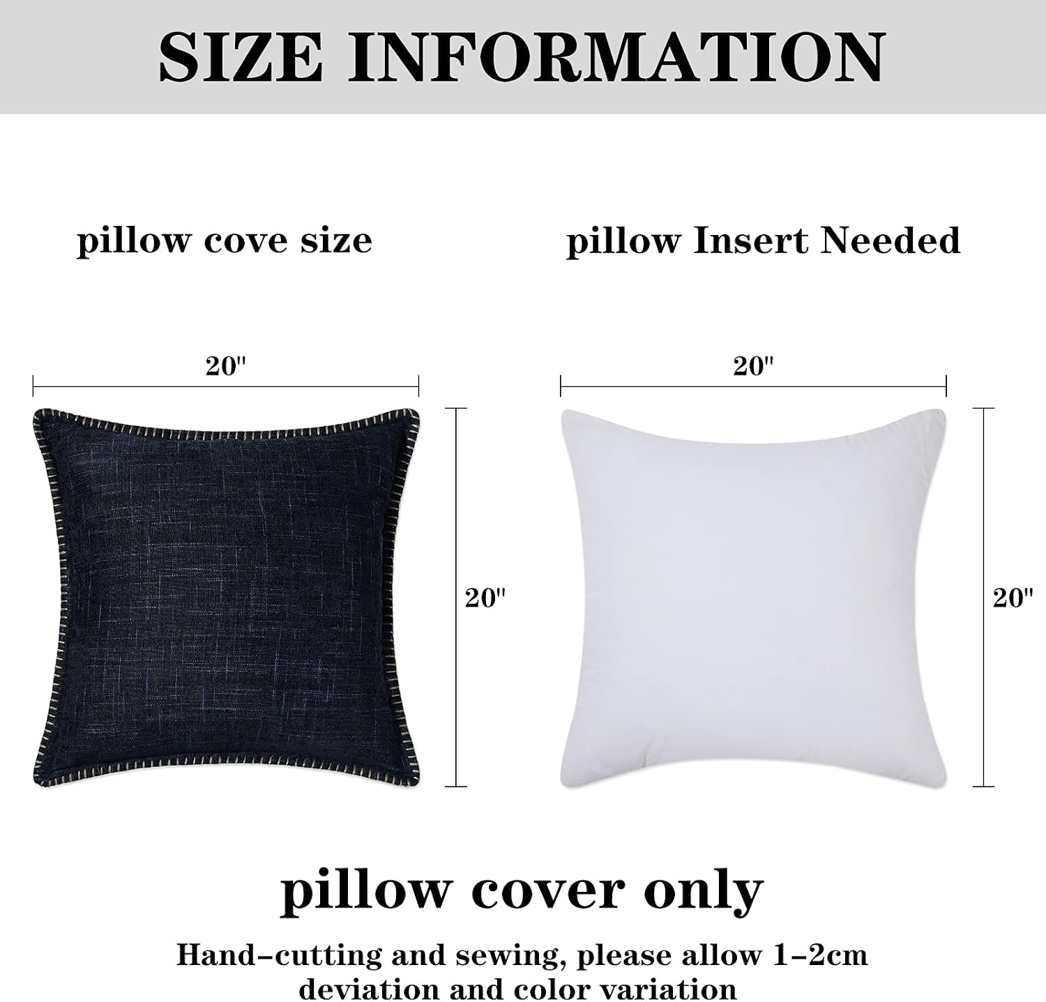 Navy Blue Throw Pillow Covers with Gold Texture Set of 2, Chenille Farmhouse Decorative Pillow Covers, Trimmed Edge, 20x20 Inch