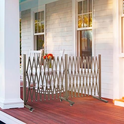 Miniatura 4 de TECSPACE Valla de jardín expandible de aluminio, puerta de barricada portátil con ruedas, valla retráctil ajustable, barrera de seguridad de
