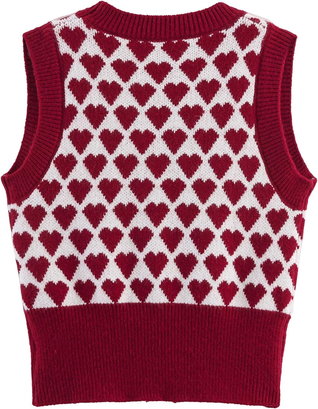 Womens 2026 Spring Sweater Vest Cute Heart Print Sleeveless Round Neck Knit Going Out Top - Image 4