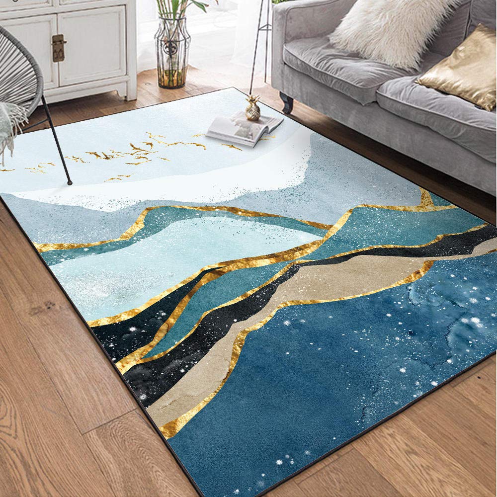 Tapis de chambre bleu vert et or 40x120 cm de 0.7cm d'épaisseur