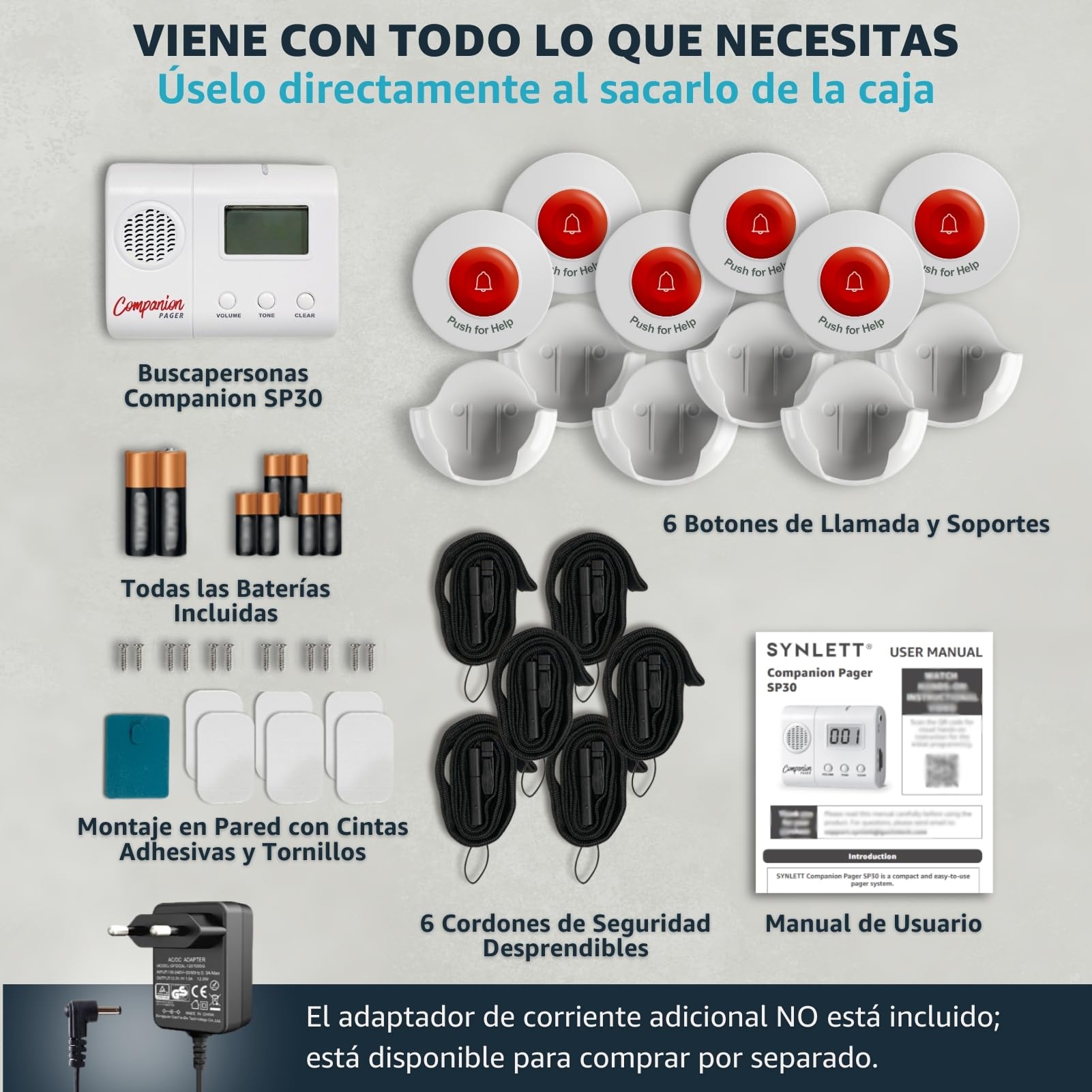 Buscapersonas para Cuidadores con 6 Botones de Llamada | Sistema de aviso inalámbrico para hogares, clínicas y residencias con varios botones de llamada