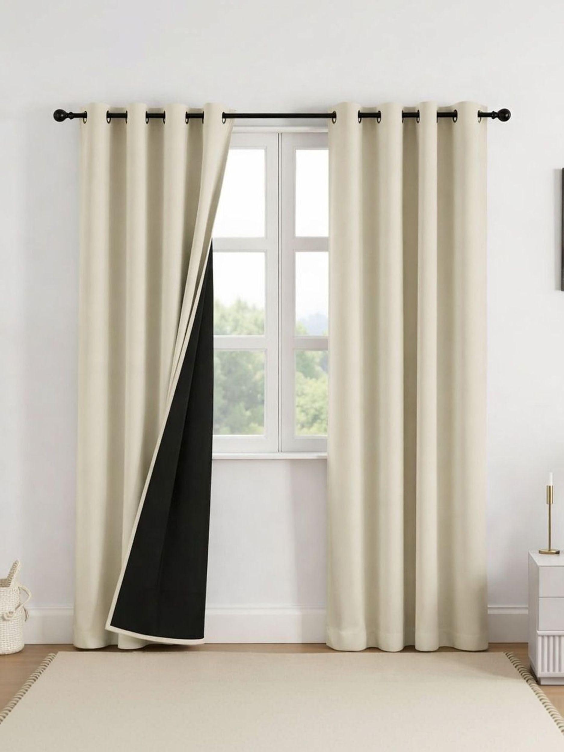 100% Blackout Curtains for Window- 6 Feet (Pack of 1) | Black Back Coated Fabric |Heat & Noise Insulation | Eyelet Curtains for Living Room & Bedroom |Beige