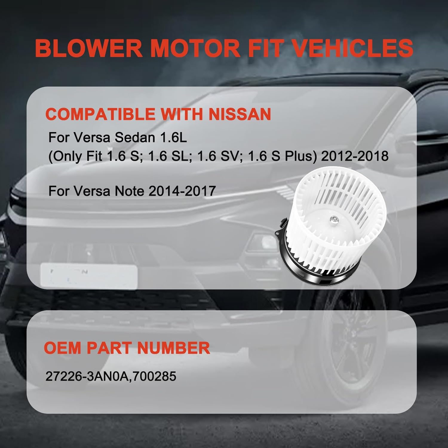 AC Blower Motor Fan 700285 HVAC Heater Motor Replacement Compatible with Nissan for Versa Sedan 1.6L 2012-2018, for Versa Note 2014-2017 27226-3AN0A 272263AN0A