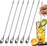 ABK 6-Pack 12-Inch 18/10 Stainless Steel Spiral Bar Spoons - Long Handle Cocktail Stirrers for Bartenders