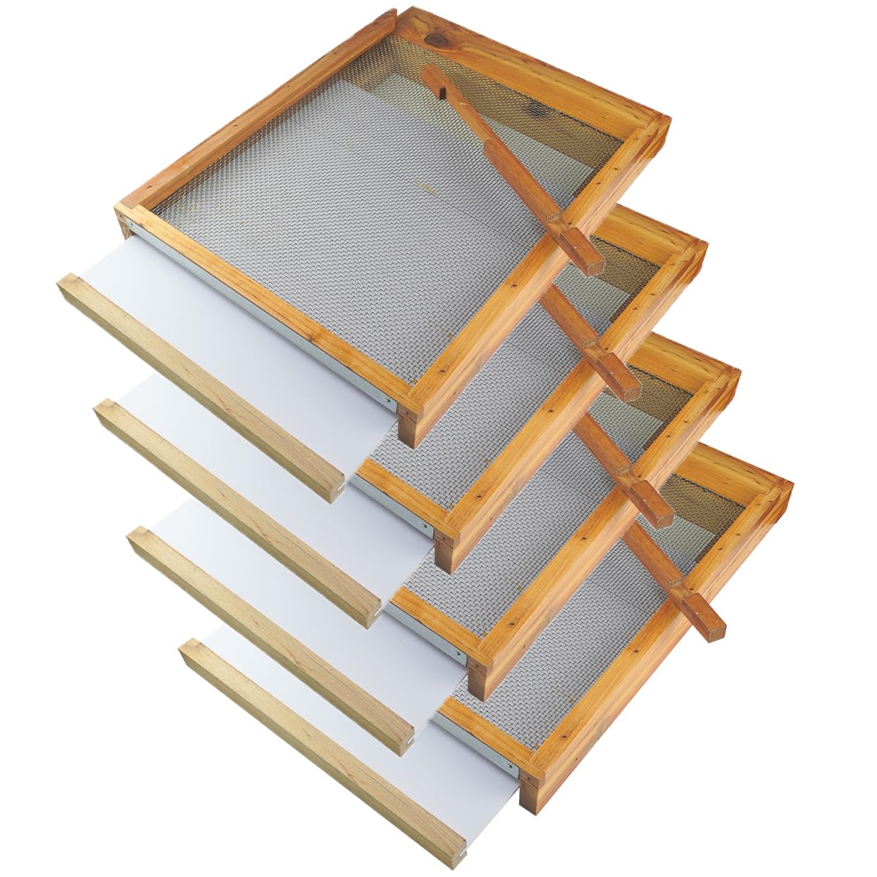 4Pcs Beehive Screened Bottom Board 10 Frame Langstroth Bee Hive Screen Bottom Board for 10 Frame Beehive Dipped in 100% Beeswax with Entrance Reducer