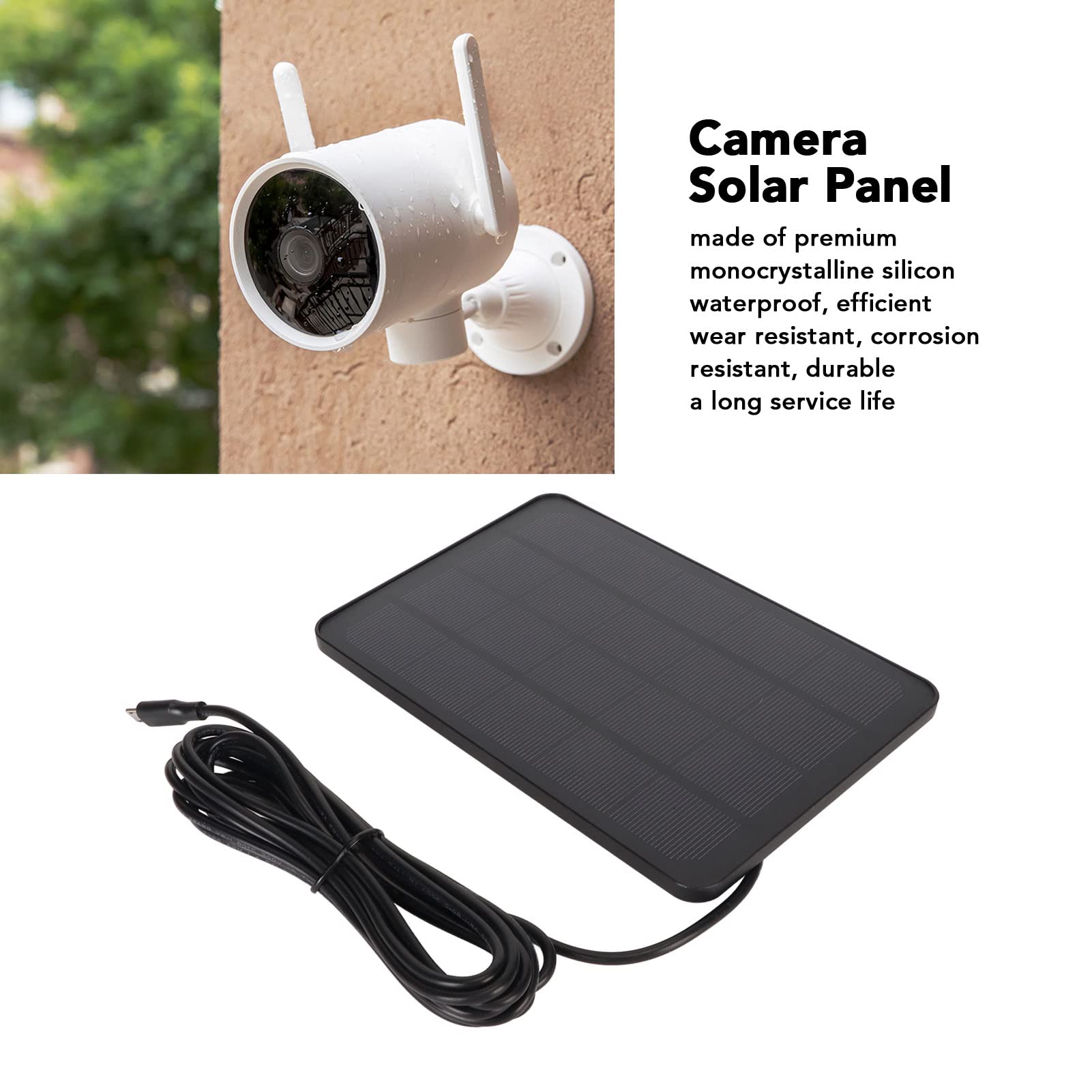 Solar Panel for Security Camera, 5V 4W IP65 Solar Panel Charger with 360°Adjustable Mounting, Continuous Power Supply for Outdoor Camera with 10ft Cable & USB Port