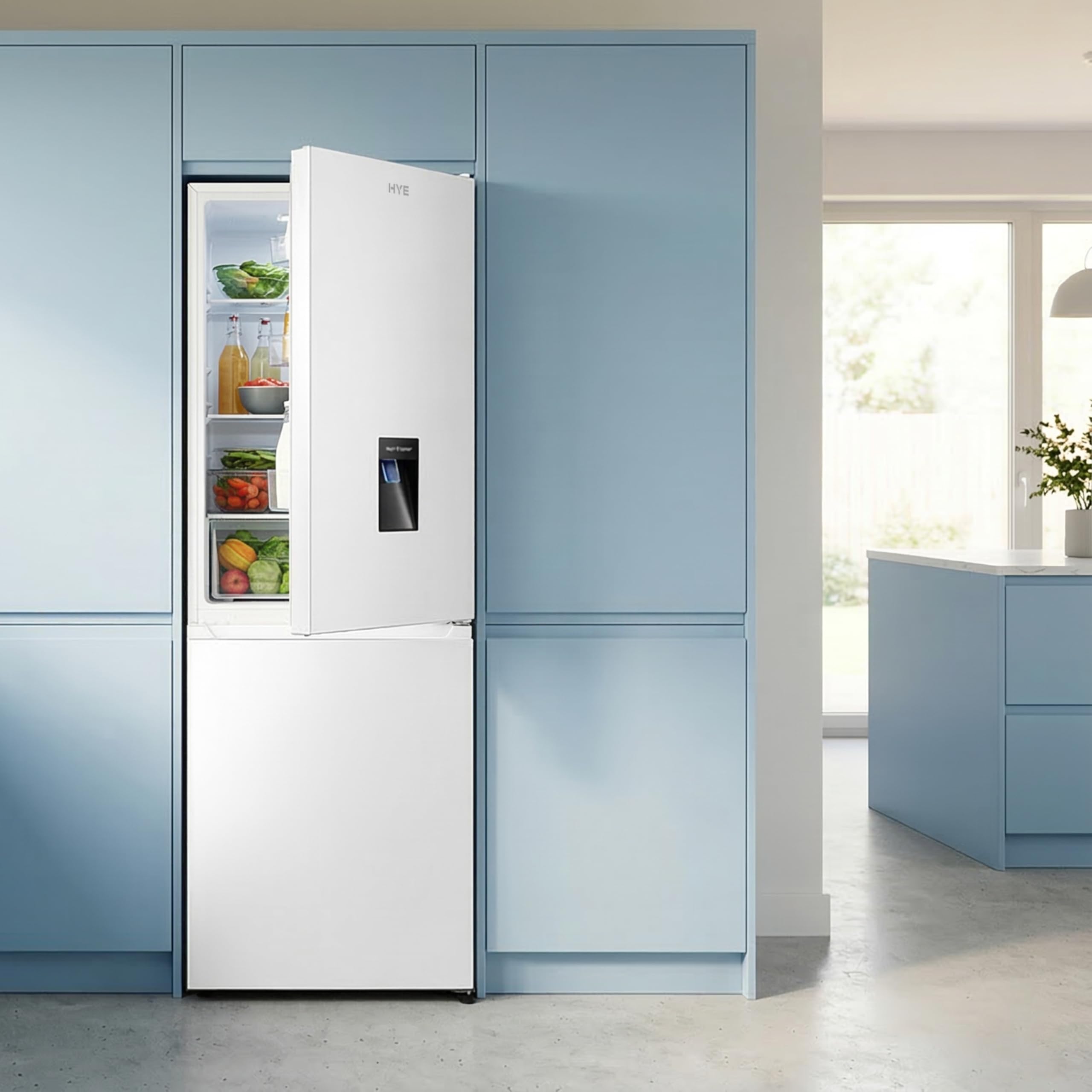 HYE Fridge Freezer - 50/50 Freestanding Fridge Freezer, 182.4cm Height, 55cm Width, 256 Litre Capacity, Total No Frost & Non-Plumbed Water Dispenser, White - RF01FF256W18 — view 6