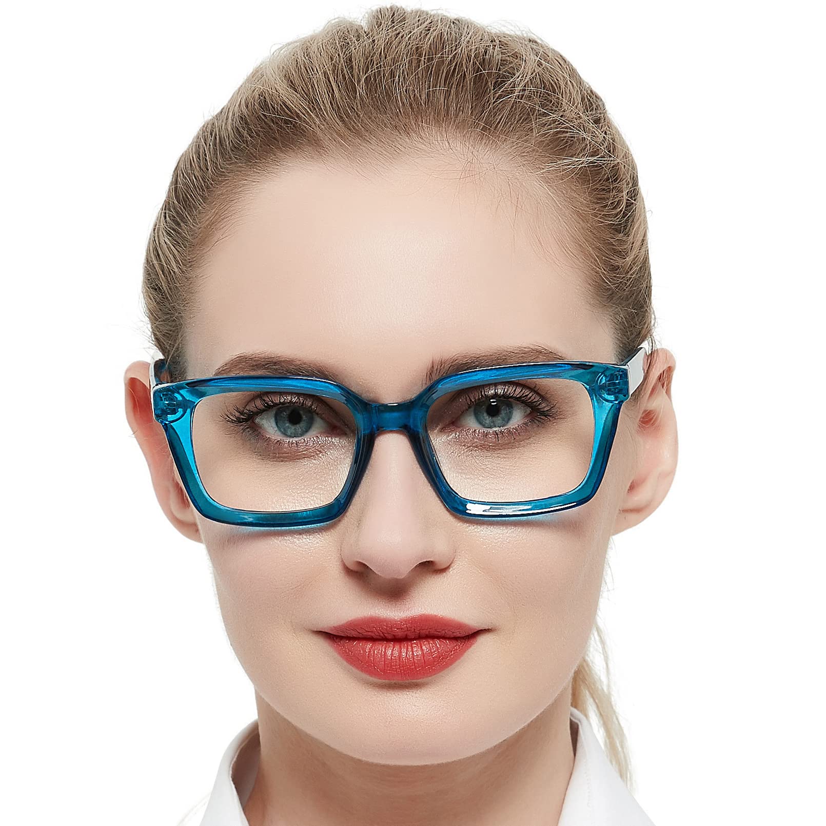 OCCI CHIARI Reading Glasses for Women 1.75, Ladies Trendy Square Glasses, Romantic Blue Large Reader Spring Hinge,175+ - Image 2