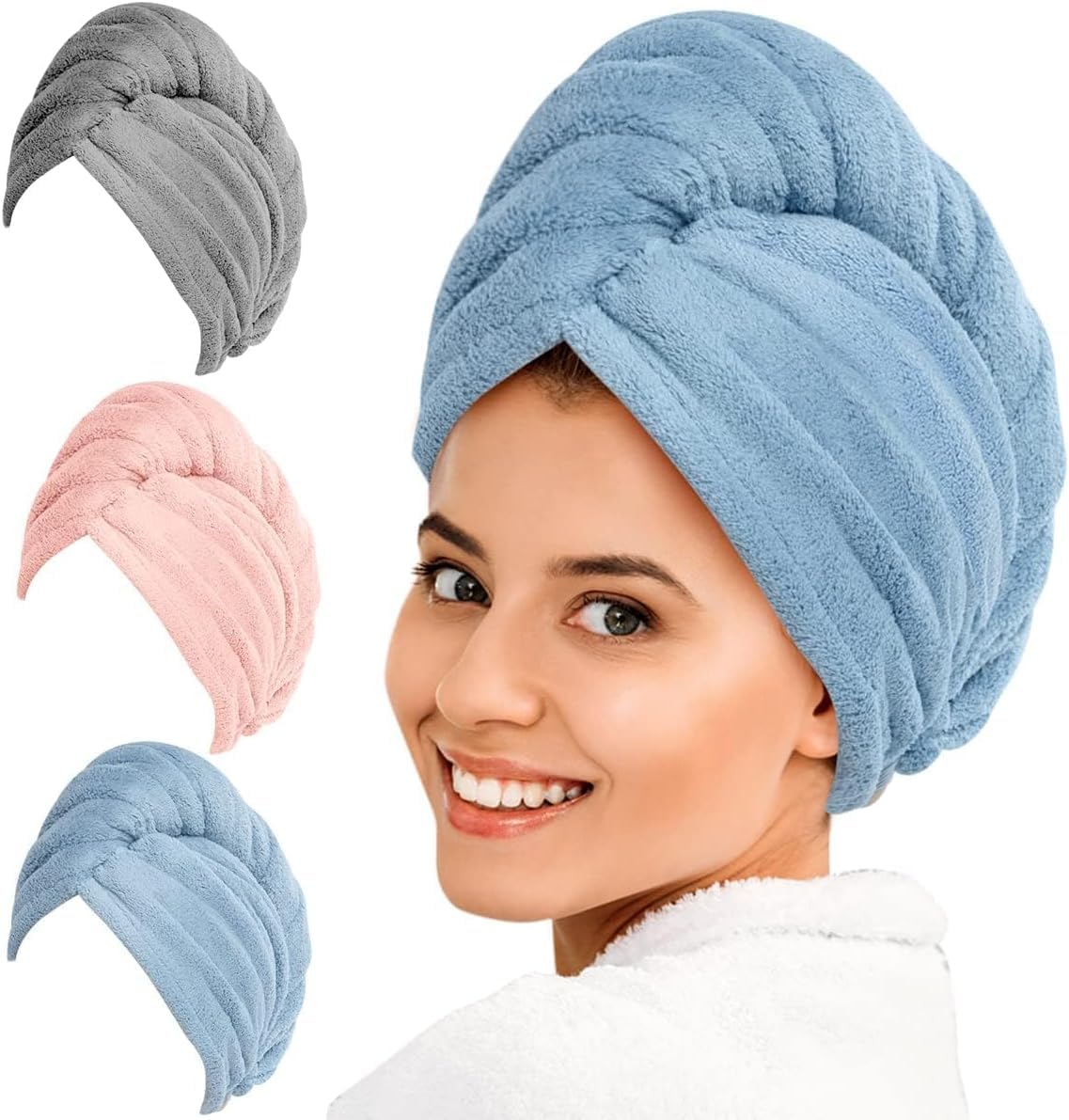 MOMENT 3 Packs Microfiber Hair Towel, Hair Turbans for Wet Hair, Drying Hair Wrap Towels for Curly Hair Women Anti Frizz Color Assorted