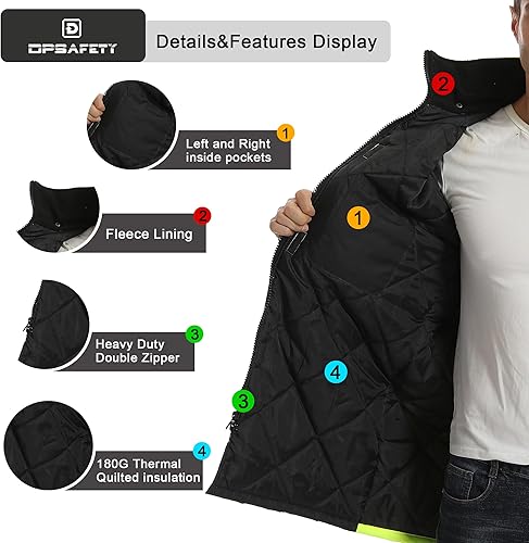 Miniatura 3 de DPSAFETY Chaqueta reflectante, chaquetas de alta visibilidad para hombres y mujeres, parka impermeable de alta visibilidad, chaqueta de seguridad