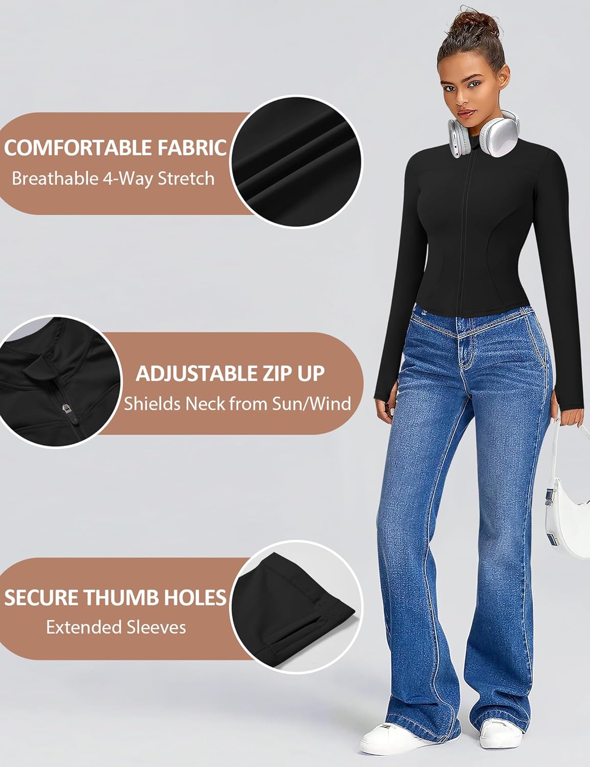 JoyGirl Running Jacket for Women Workout Jackets Zip Up Slim Fit Athletic Yoga Cropped Tops with Thumb Holes - Image 4