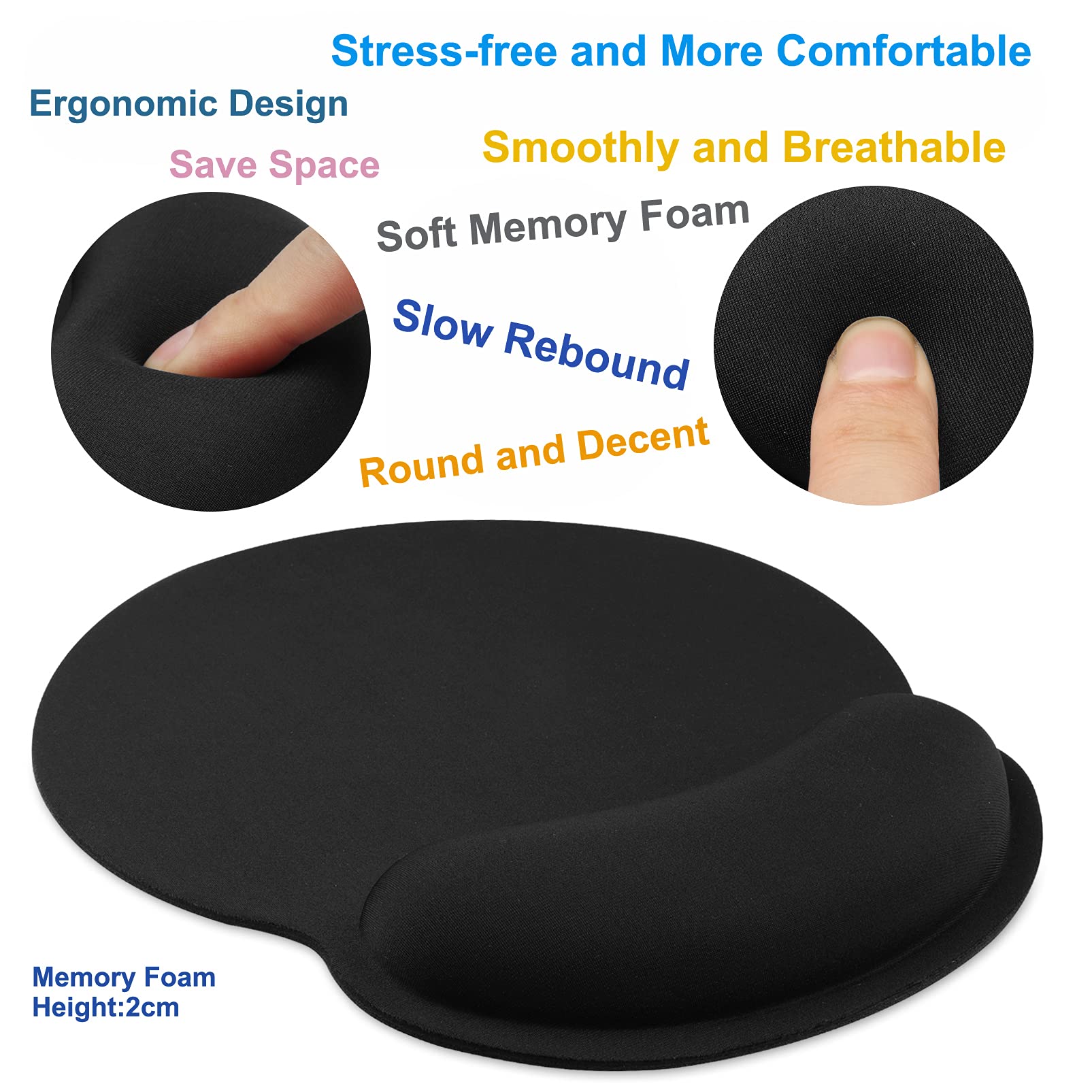 Podkładka pod mysz ergonomiczna z pianki memory z podpórką pod nadgarstek - czarny