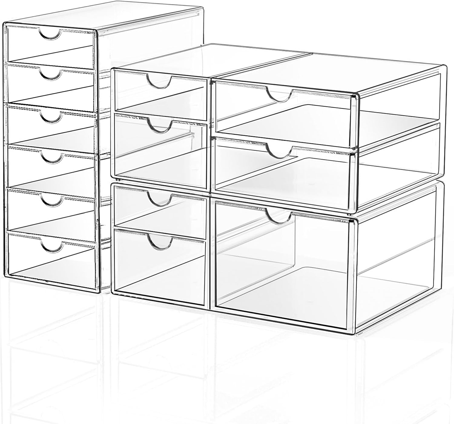 Makeup Drawer Storage Organizer with 24 Drawers, 4 Set Acrylic Office Desk Organization and Storage, Dustproof Drawer Organizer for Makeup, Office, Countertop, Jewelry, Pen, Desktop, Bathroom, Bedroom