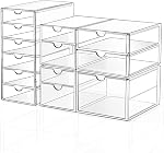 DOMNIU Makeup Drawer Storage Organizer with 24 Drawers, 4 Set Acrylic Office Desk Organization and Storage, Dustproof Transparent Plastic Frame