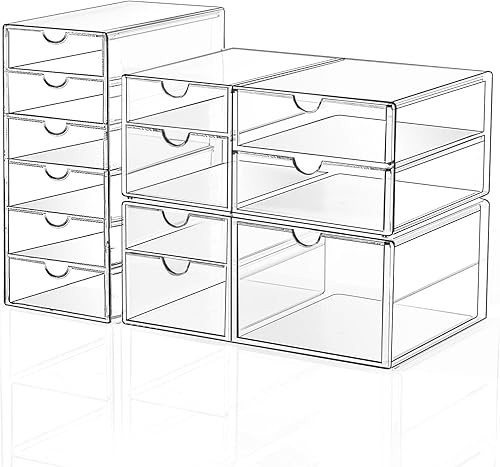 Organizador de almacenamiento de cajones de maquillaje con 13 cajones, 3 juegos de organización y almacenamiento de escritorio de oficina acrílico,