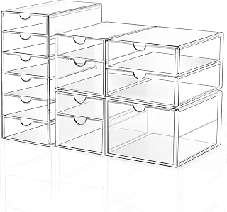 DOMNIU Acrylic Makeup Drawer Storage Organizer with 13 Drawers, 3 Set