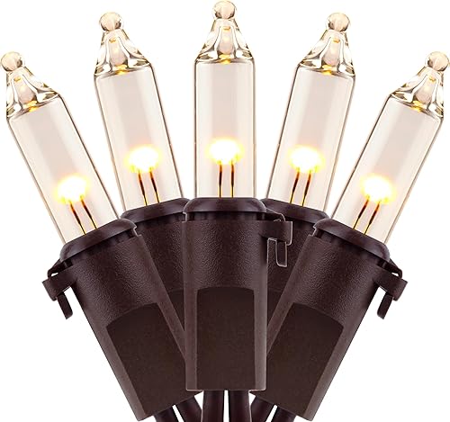 YULETIME Luces de Navidad blancas esmeriladas con cable marrón, 66 pies, 200 luces de cadena con certificación UL, paquete de 2 juegos de 33 pies,