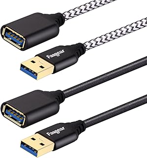 Fasgear USB Extension Cable USB 3.0 Extender Cord 2 Pack 6ft Type A Male to A High Speed Extender Cord Nylon Braided Data Transfer Sync USB to USB Extenter Cord (Black,White)