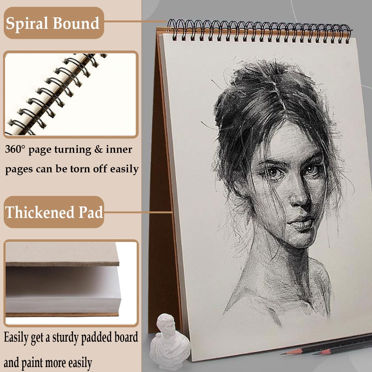 Skizzenbuch, A4, A5, Spiralbindung, 160 g/m², säurefreies Kunst-Skizzenbuch, künstlerisches Zeichnen, Malen, Schreibpapier für Kinder, Erwachsene, Anfänger, Künstler (2 Stück, A4A5)