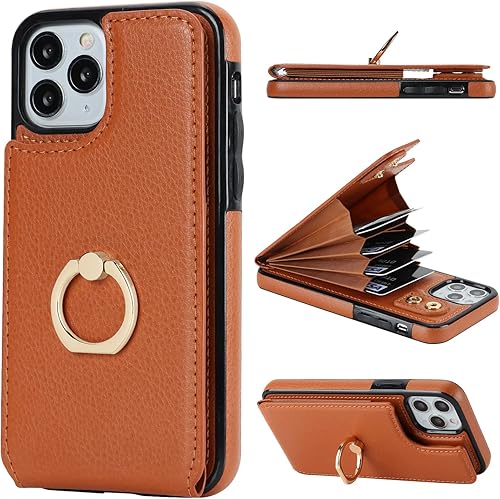 Folosu Funda compatible con iPhone 11 Pro con soporte para tarjetas, rotación de 360, soporte de anillo de dedo con función atril, protección RFID,