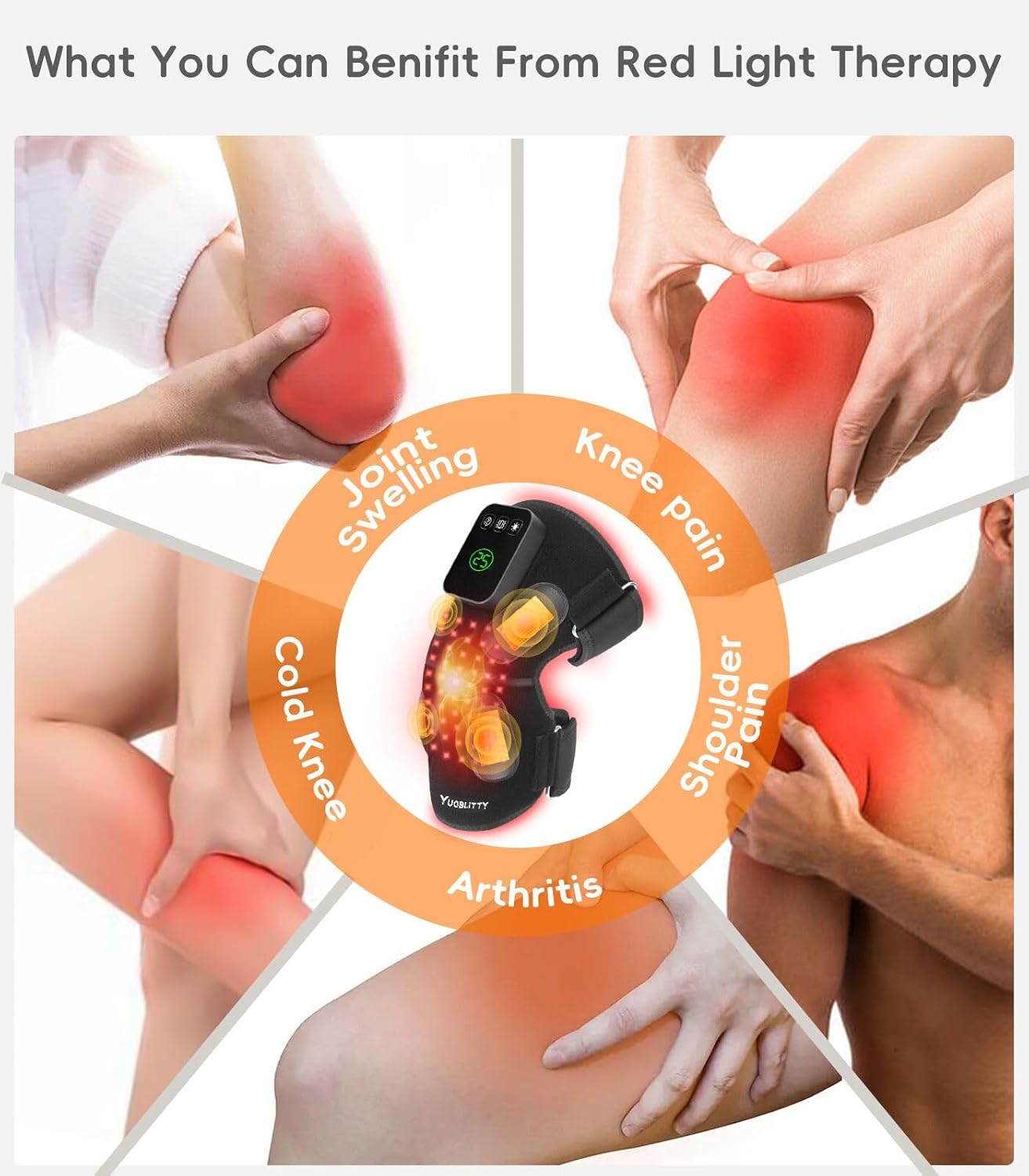 Upgraded Red Light Knee Massage Brace with 360° Vibration, Cordless 850nm Infrared Knee Therapy Devices Pain Relief, 5000mAh Red Light Therapy Wrap with Timer for Body Relaxation, Xmas Gifts