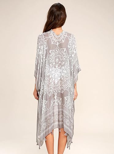 Miniatura 5 de Breezy Lane Cárdigan tipo kimono para mujer, salida de baño de verano, salida de baño con estampado floral para vacaciones