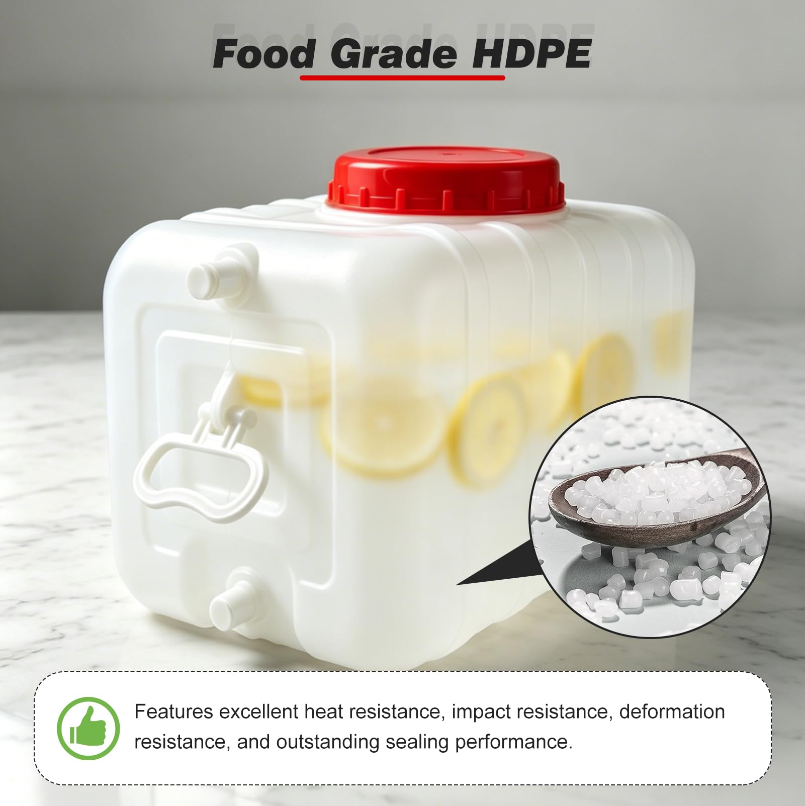 LIROPAU - Depósito de agua de plástico de 50L, contenedor de agua de plástico de grado alimenticio con llave, depósito de agua portátil para uso doméstico, viaje, RV y emergencia