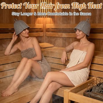 2 Pcs Felt Sauna Hat, Comfortable Sauna Hats Protect Your Hair from High Heat, Sauna Hat for Men and Women, Steam Cap for Steam Room, Bathroom, Grey