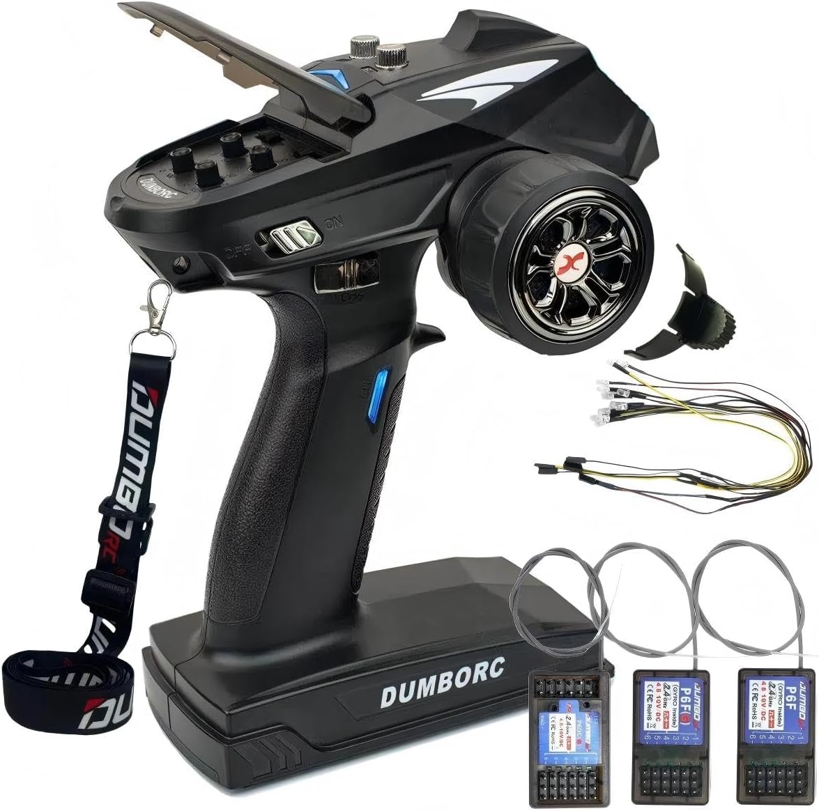 Dumbo rc X6 Radio Transmitter with P6FG P6F P6DCG 3 Receivers Built-in Gyro and Lights Control for Rc Cars Boats Tank Crawler Off-Road Vehicle (X6 W/3 Receivers/Gyro Version)